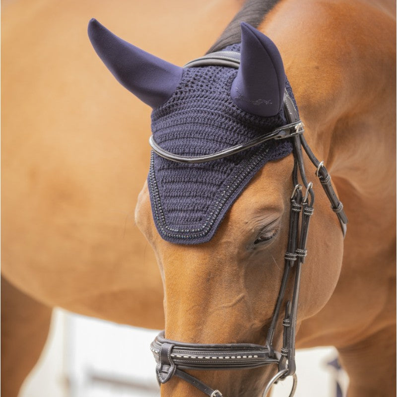 Pénélope - Bonnet pour chevaux anti-bruit Strass marine | - Ohlala
