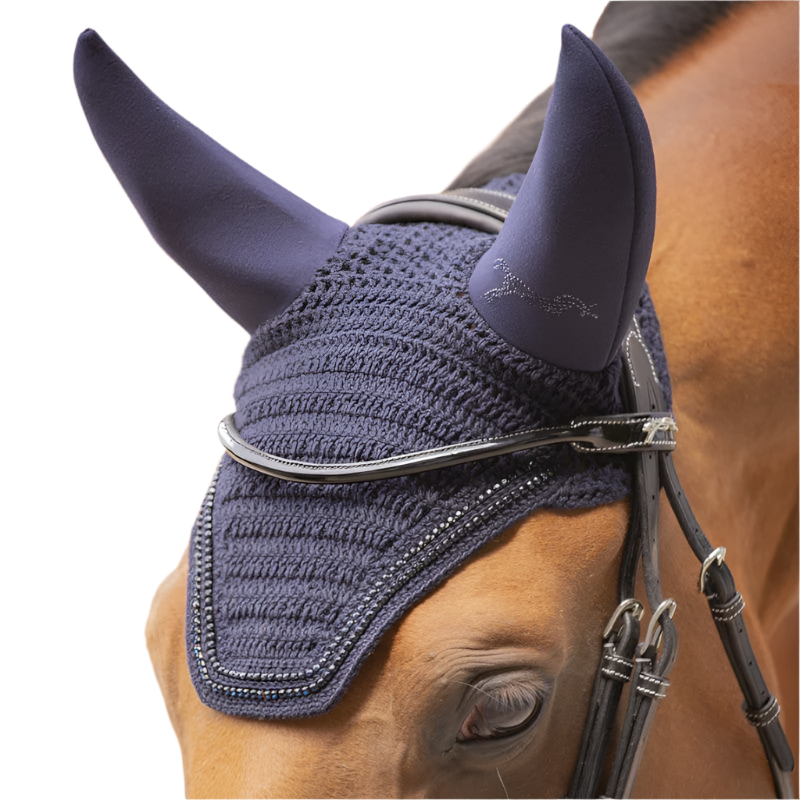 Pénélope - Bonnet pour chevaux anti-bruit Strass marine | - Ohlala