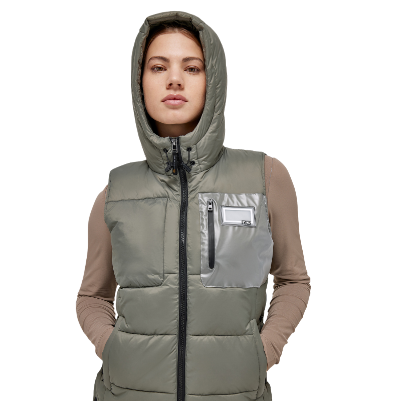 RG Italy - Doudoune sans manches femme Hooded Puffer vert kaki | - Ohlala