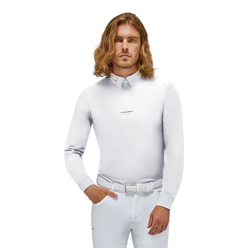RG Italy - Polo de concours manches longues homme Competition Zip blanc | - Ohlala