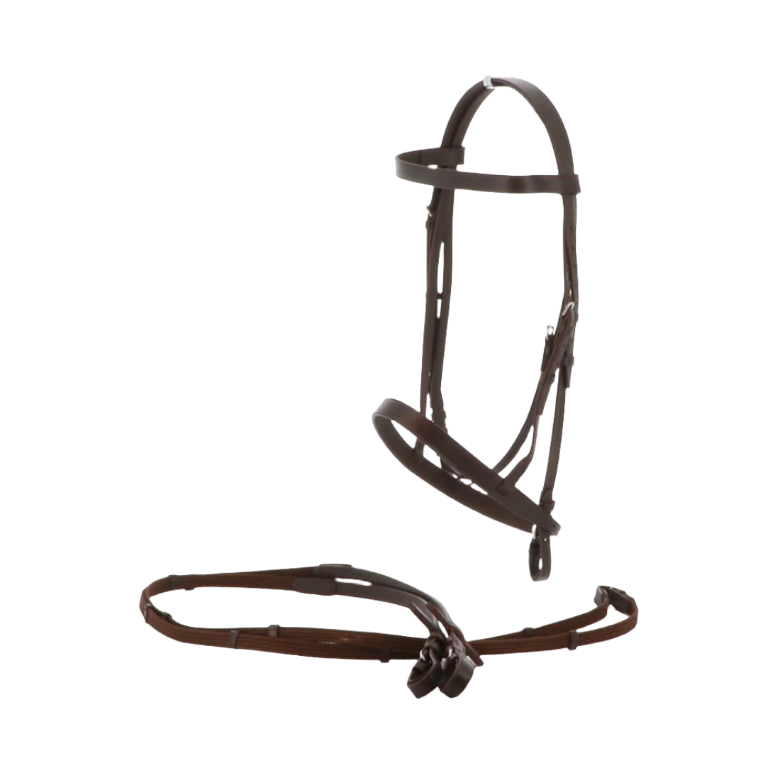 Riding World - Bridon muserolle française havane avec rênes | - Ohlala