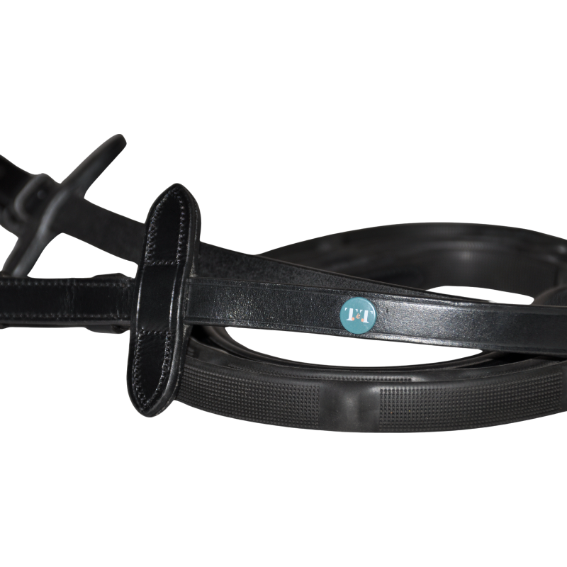 TdeT - Rênes en caoutchouc micro-picots avec arrêtoirs intégrés noir | - Ohlala