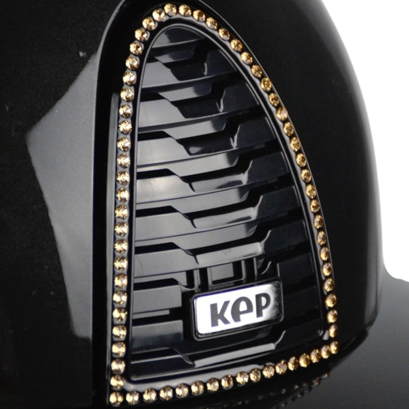 KEP - Casque d'équitation Cromo 2.0 édition limitée Shine Trieste black Swarovski visière polo jugulaire beige | - Ohlala