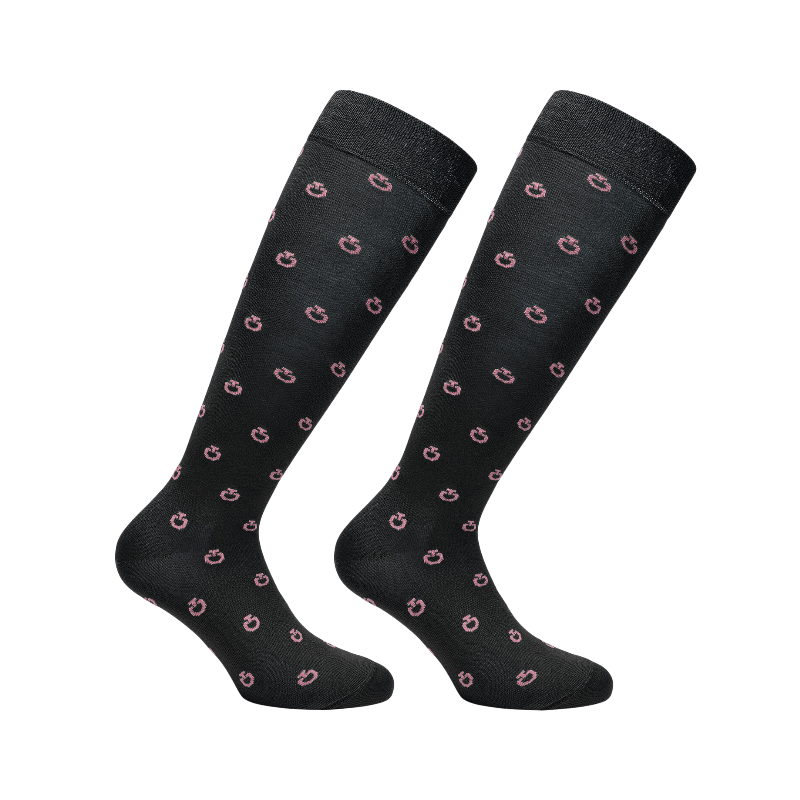 Cavalleria Toscana - Chaussettes d'équitation Mini Jacquard Logo noir/ lilas | - Ohlala