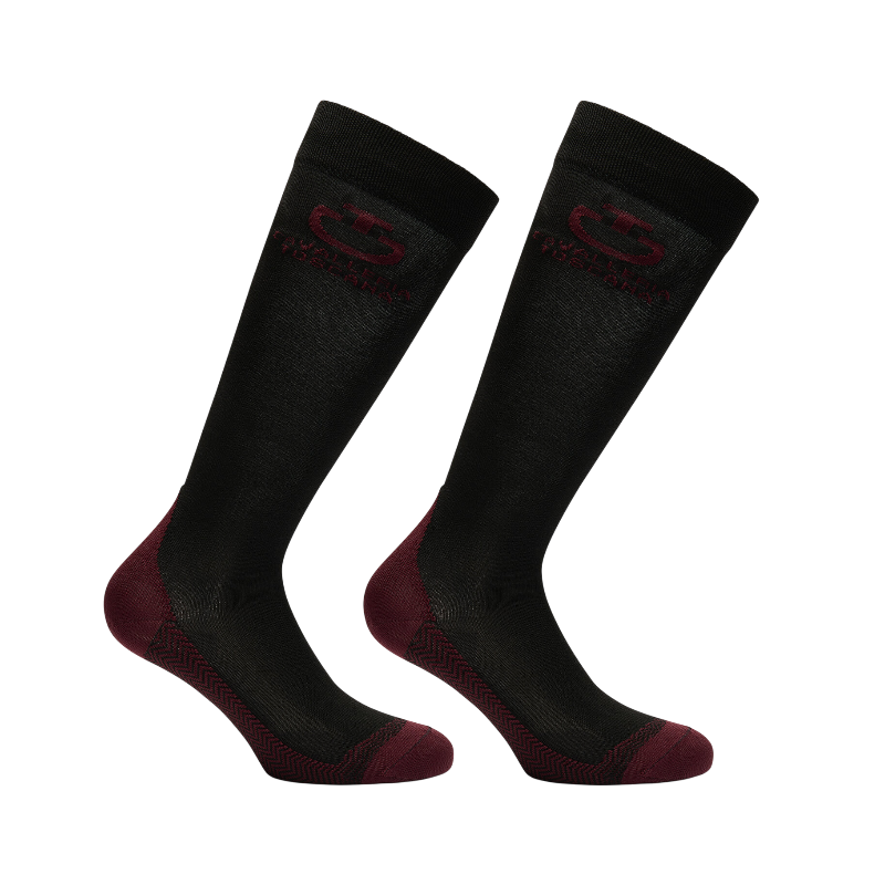 Cavalleria Toscana - Chaussettes d'équitation Tech noir/ bordeaux | - Ohlala