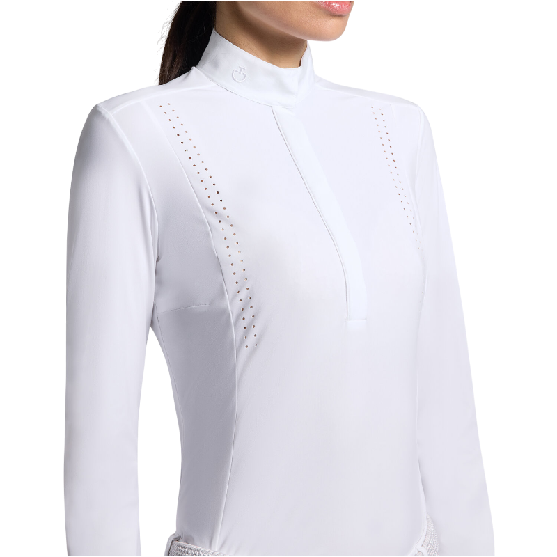 Cavalleria Toscana - Polo de concours manches longues femme Perforated Jersey blanc | - Ohlala