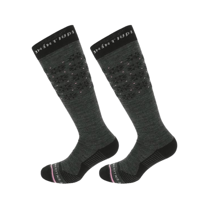 Equithème - Chaussette Snow gris chiné/rose (x1) | - Ohlala