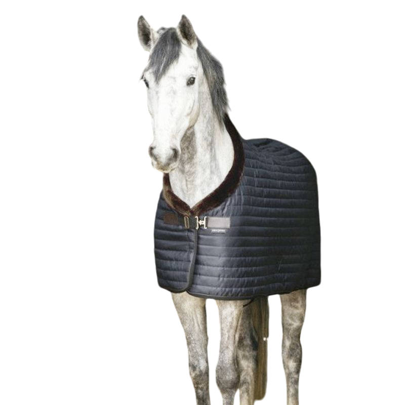 Equithème - Couverture d'écurie Teddy doublé mouton synthétique noir/ brun 0g | - Ohlala