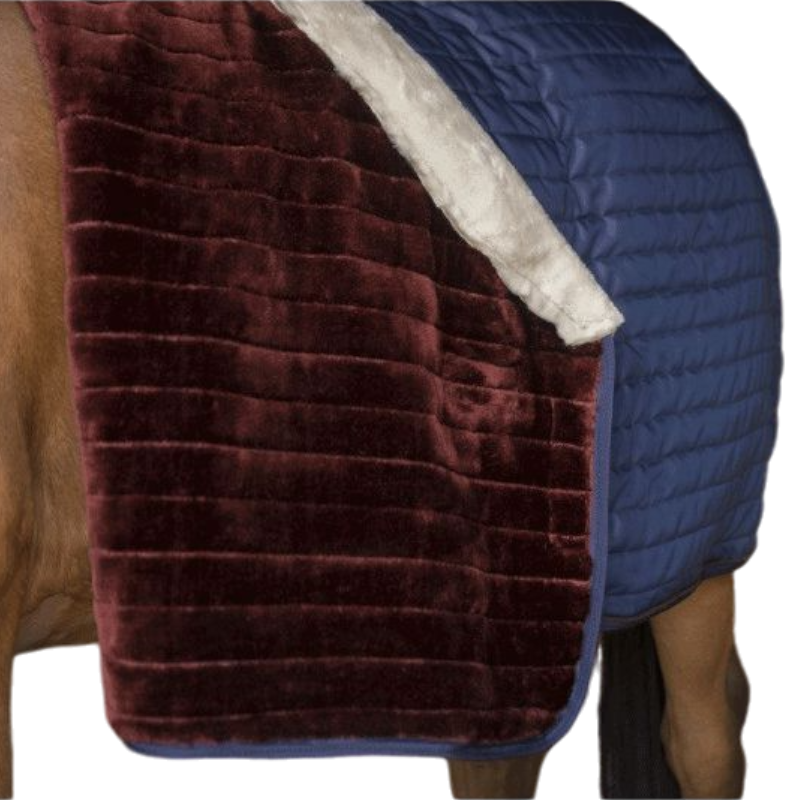 Equithème - Couverture d'écurie Teddy doublé mouton synthétique marine/ écru 0g | - Ohlala