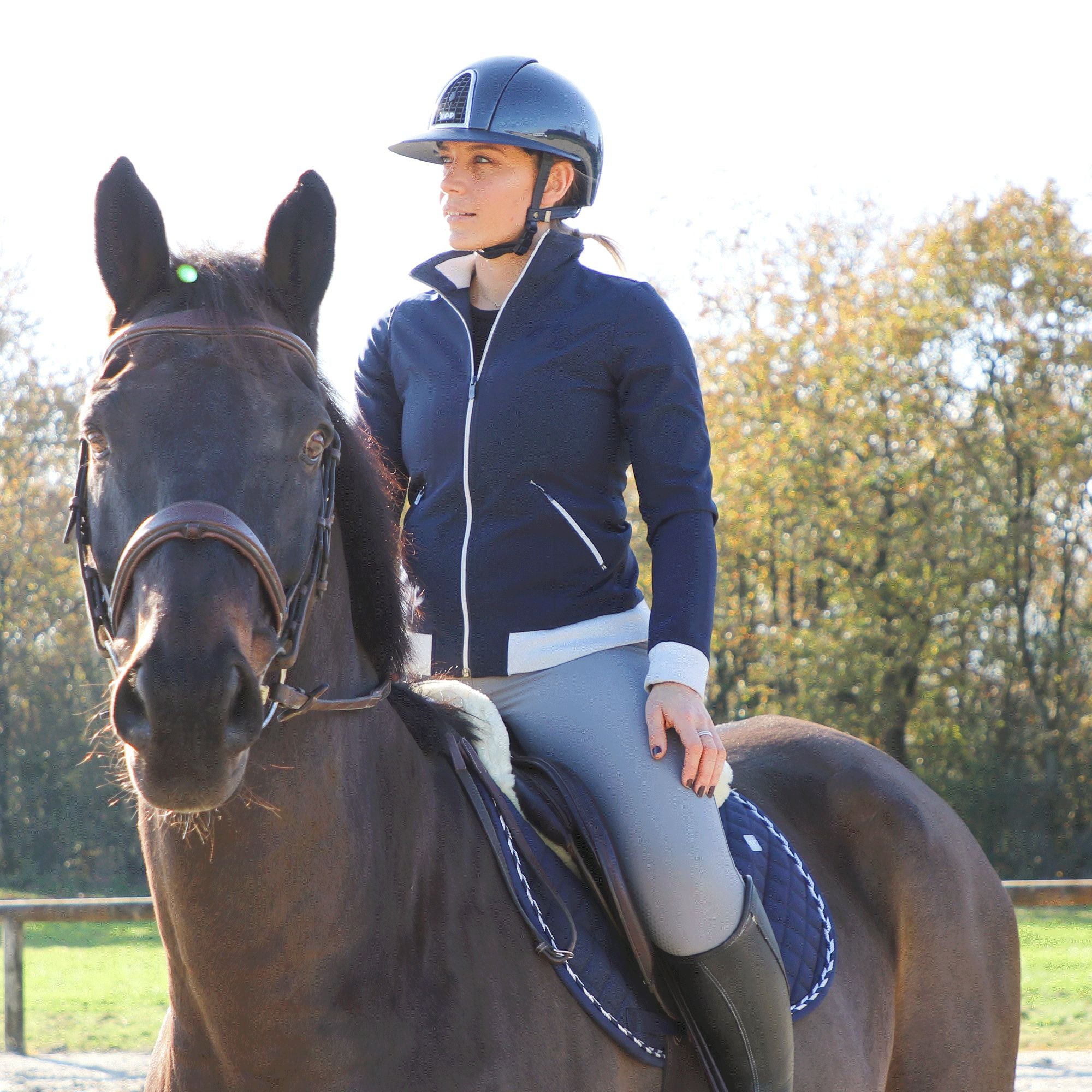 KEP - Casque d'équitation Cromo Shine marine visière polo | - Ohlala
