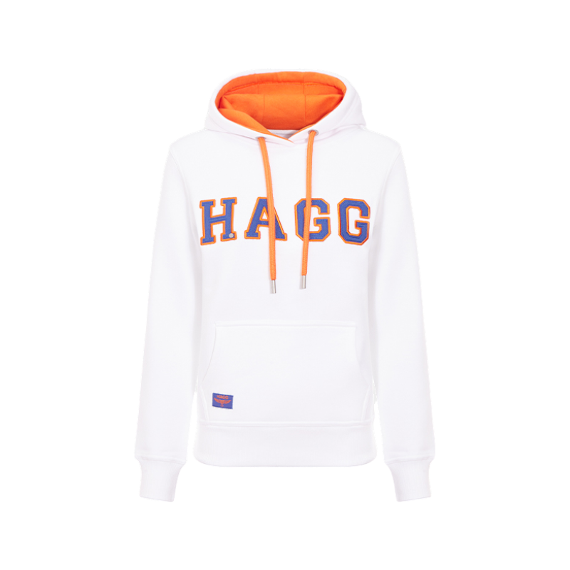 Hagg - Sweat à capuche femme blanc/ orange/ bleu roi | - Ohlala