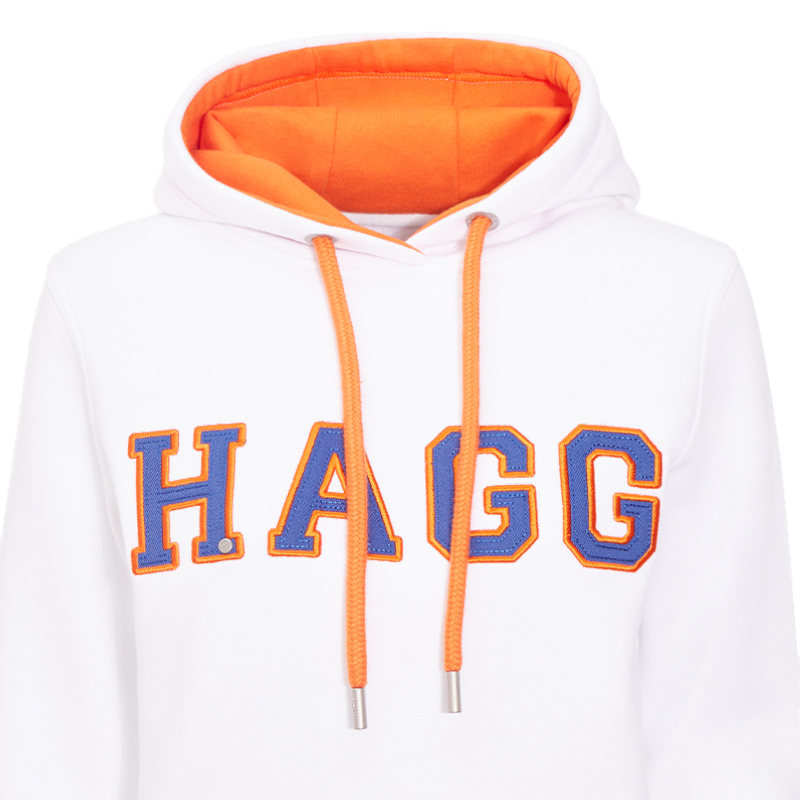 Hagg - Sweat à capuche femme blanc/ orange/ bleu roi | - Ohlala