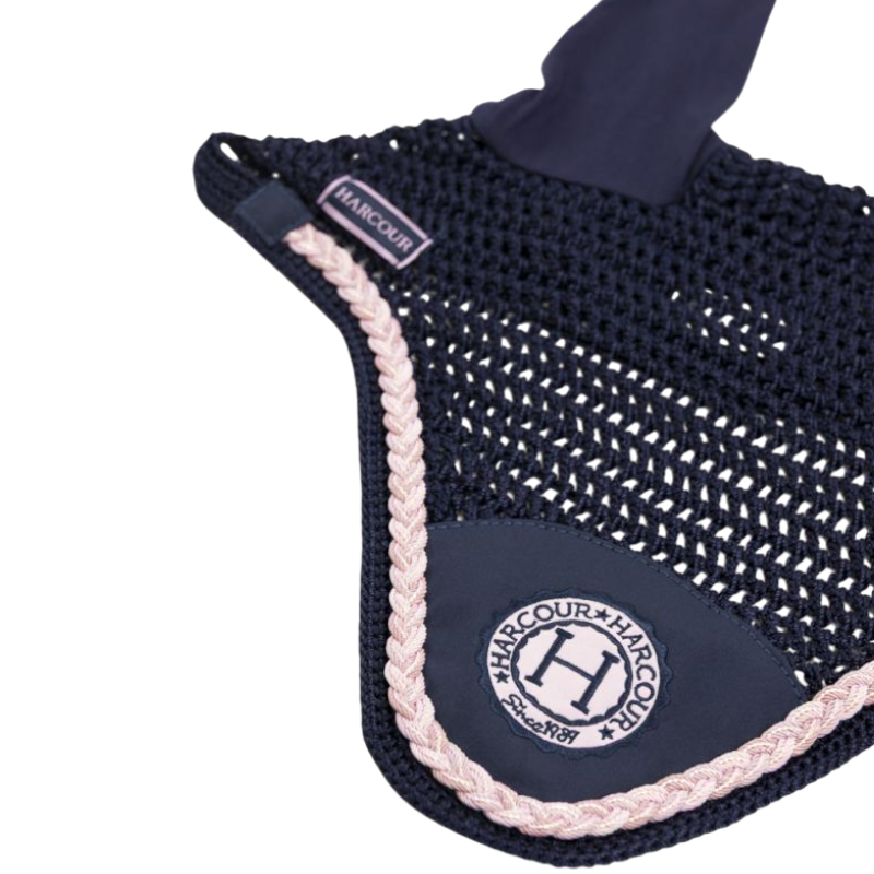 Harcour - Bonnet pour chevaux Suzette marine/ rose | - Ohlala