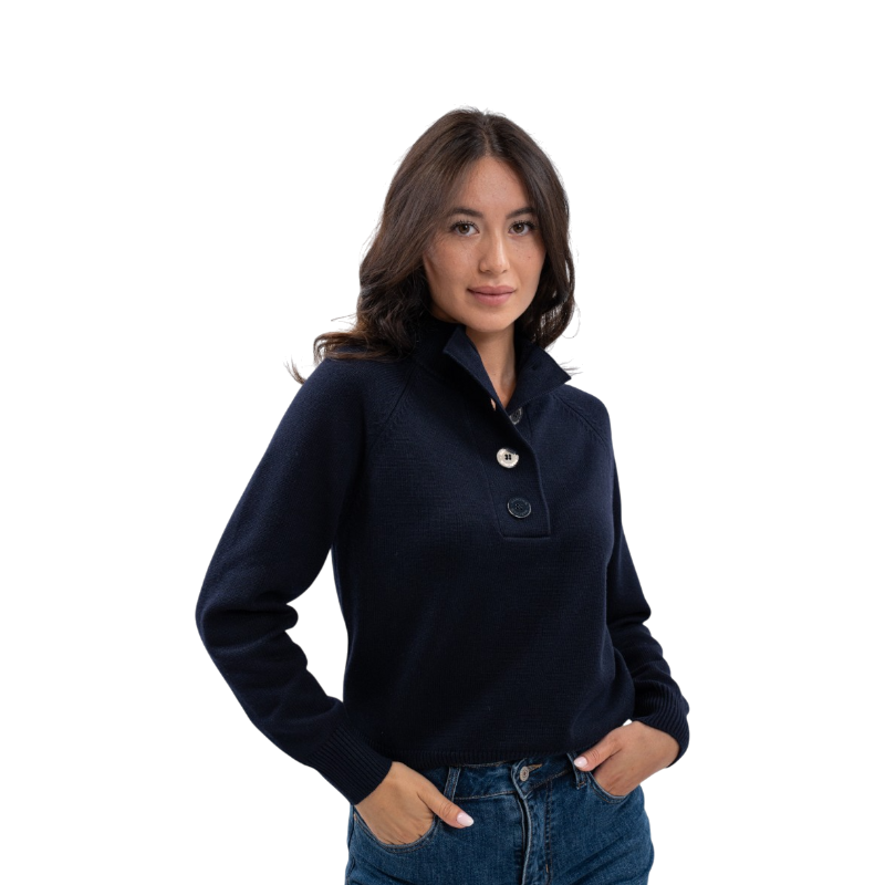 Harcour - Pull col montant femme Alice marine | - Ohlala