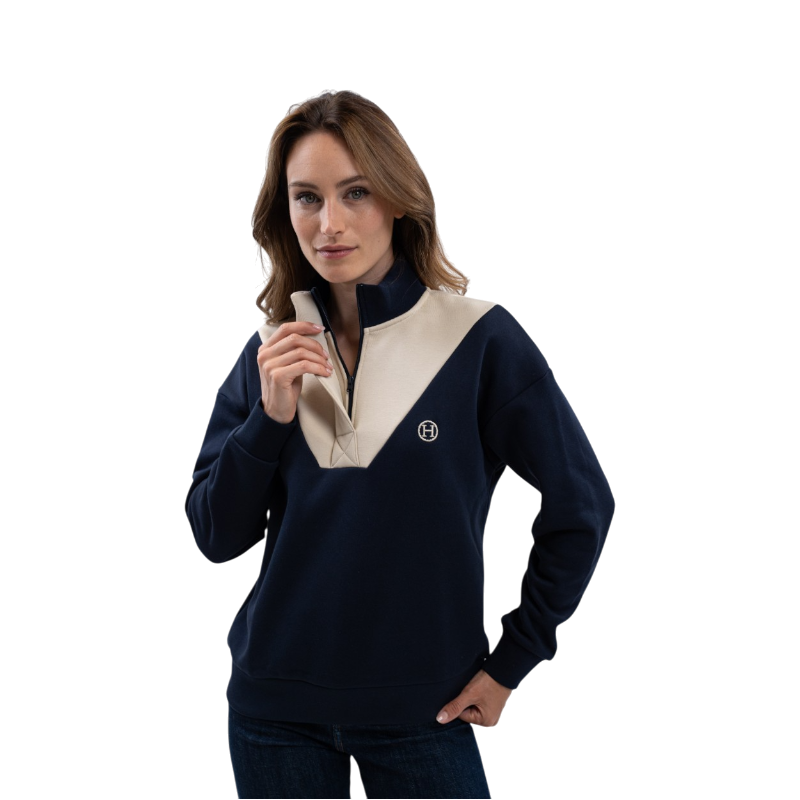 Harcour - Sweat col montant femme Ambre marine/ dune | - Ohlala