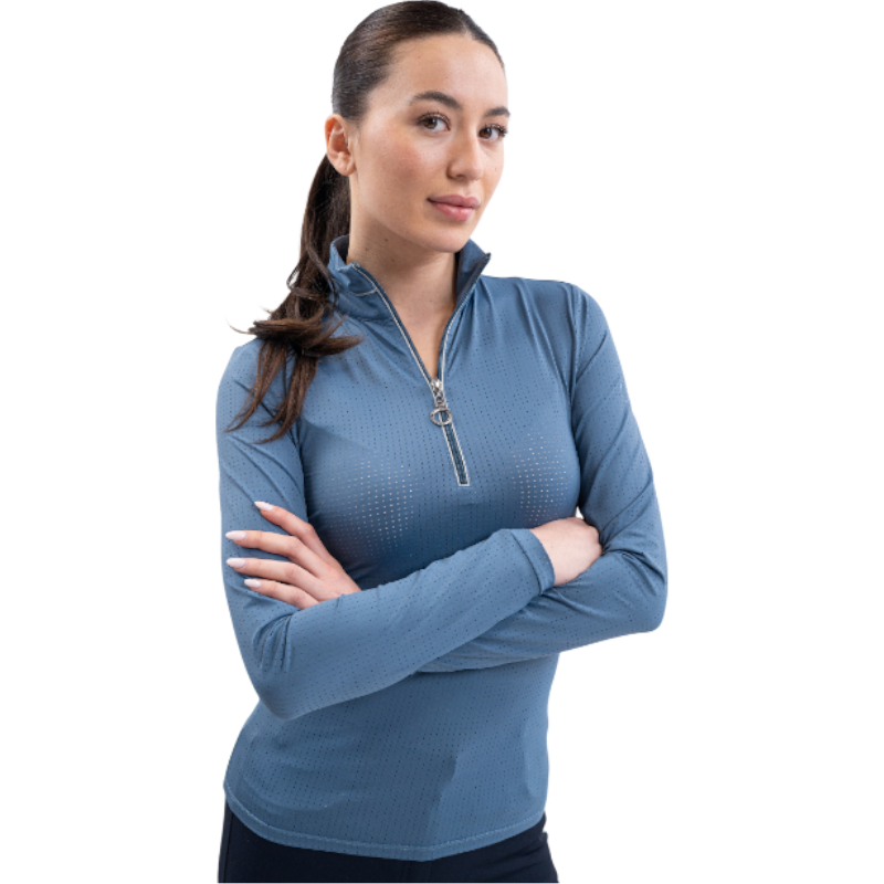 Harcour - Polo technique manches longues femme Breezi steel blue | - Ohlala