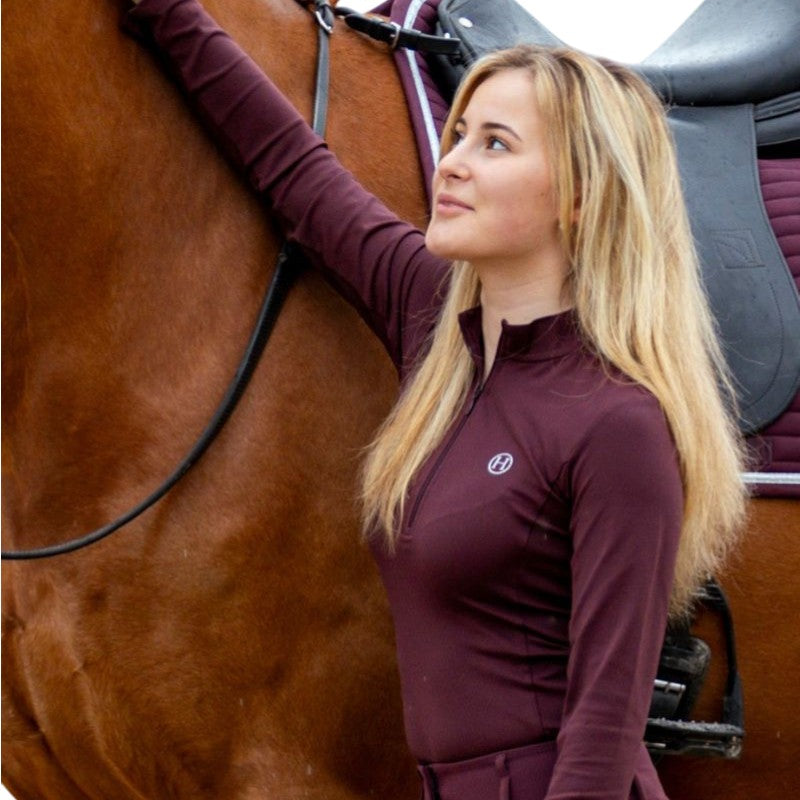 Harcour - Polo technique manches longues femme Tess aubergine | - Ohlala