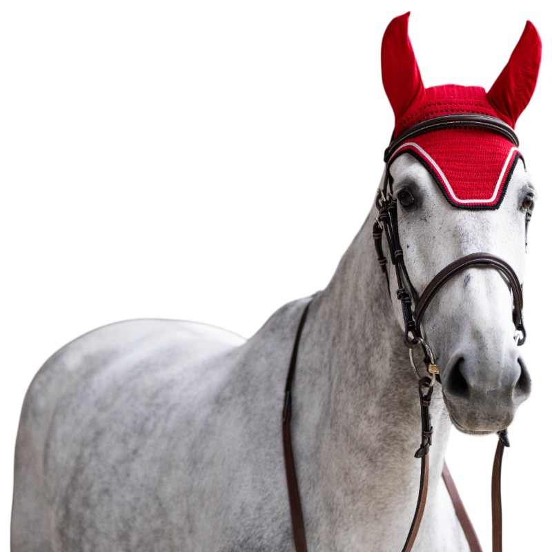 Jump'In - Bonnet pour chevaux Balthazar rouge/ noir | - Ohlala
