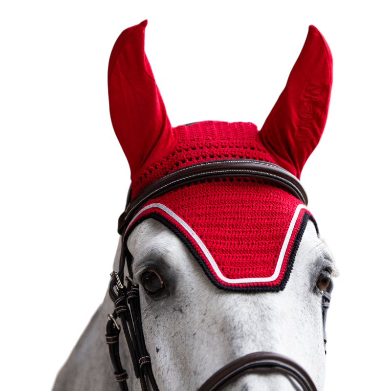 Jump'In - Bonnet pour chevaux Balthazar rouge/ noir | - Ohlala