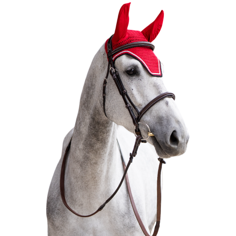 Jump'In - Bonnet pour chevaux Balthazar rouge/ noir | - Ohlala