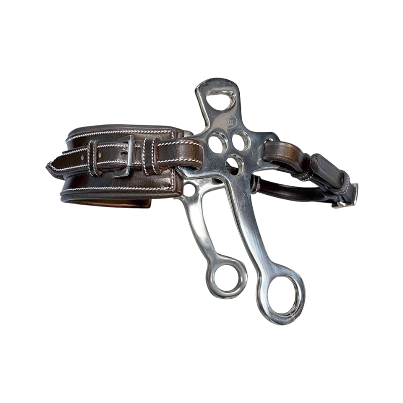 Jump'In - Hackamore nez rectangle cuir branches courtes et plates poney havane | - Ohlala