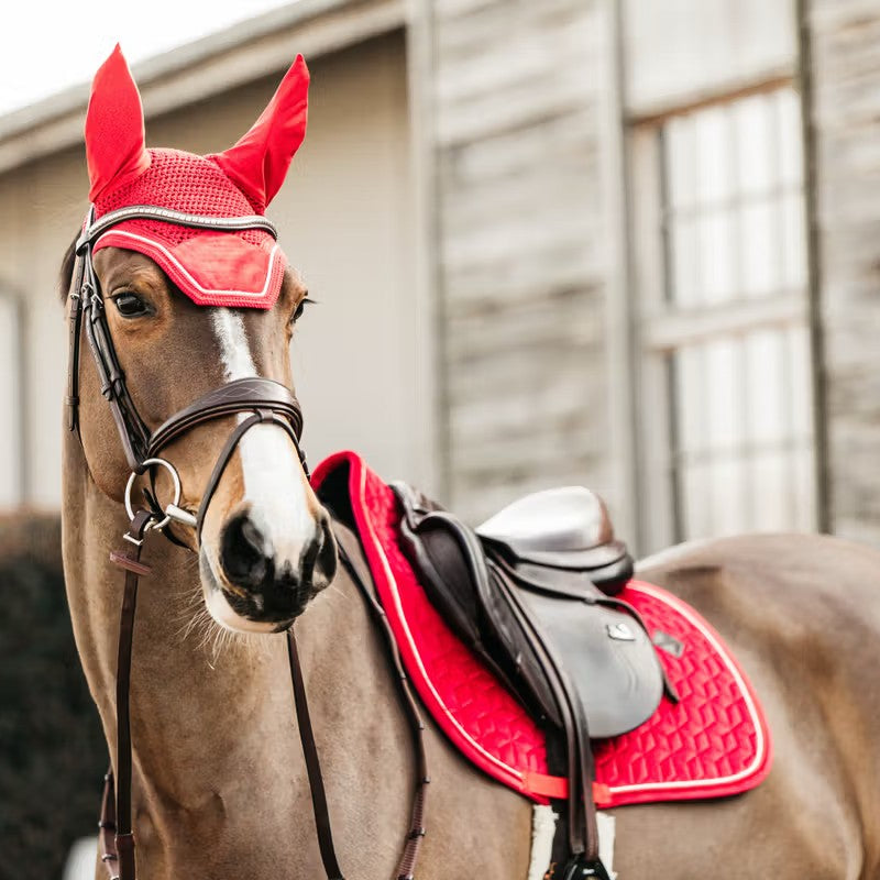 Kentucky Horsewear - Bonnet pour chevaux anti-bruits Wellington Velvet rouge | - Ohlala