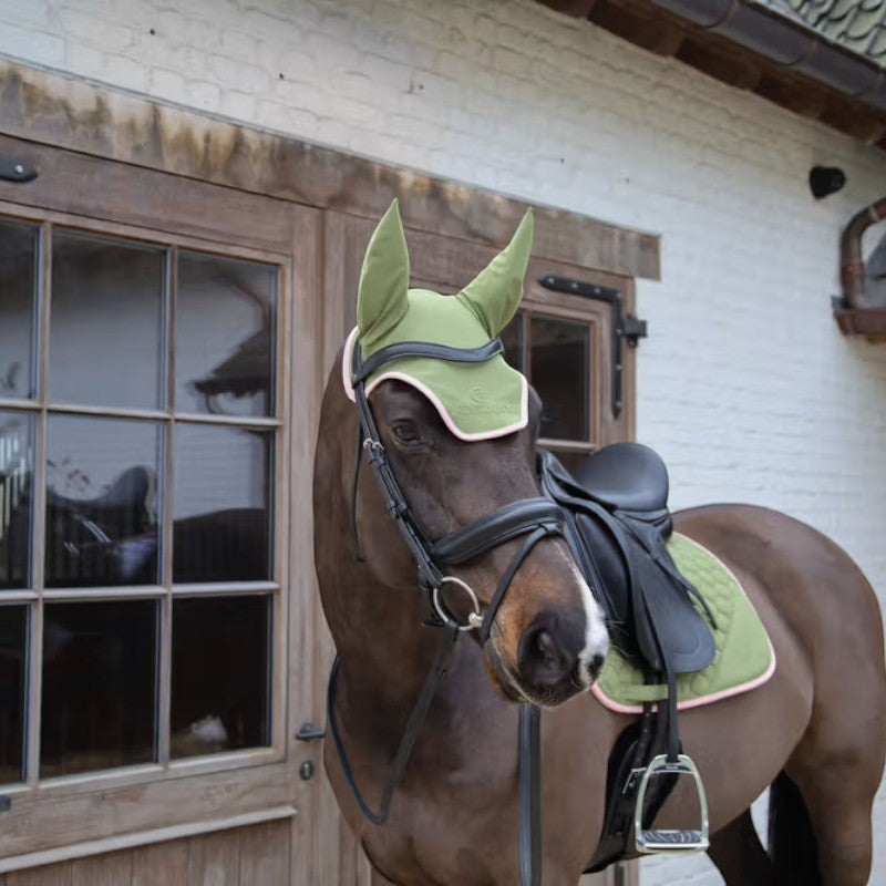 Kentucky Horsewear - Bonnet pour chevaux anti-bruits softshell kaki/ vieux rose | - Ohlala