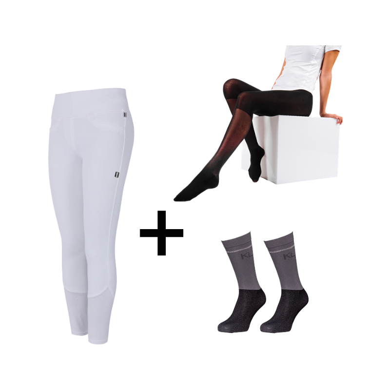 Kingsland - Pack Legging d'équitation femme KLKatja W E-Tec F-Grip blanc + Collant thermique femme Smart Layer noir + Chaussettes d'équitation KLVidalia Show pack (x3) offerts | - Ohlala