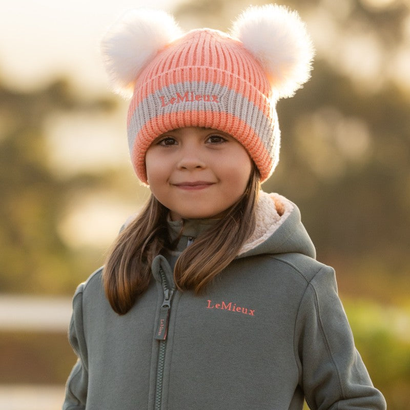 Lemieux - Bonnet enfant Mini doubles pompons peach punch | - Ohlala