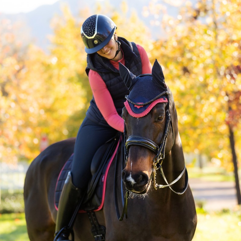 Lemieux - Bonnet pour chevaux anti-mouches Loire marine/ cranberry | - Ohlala