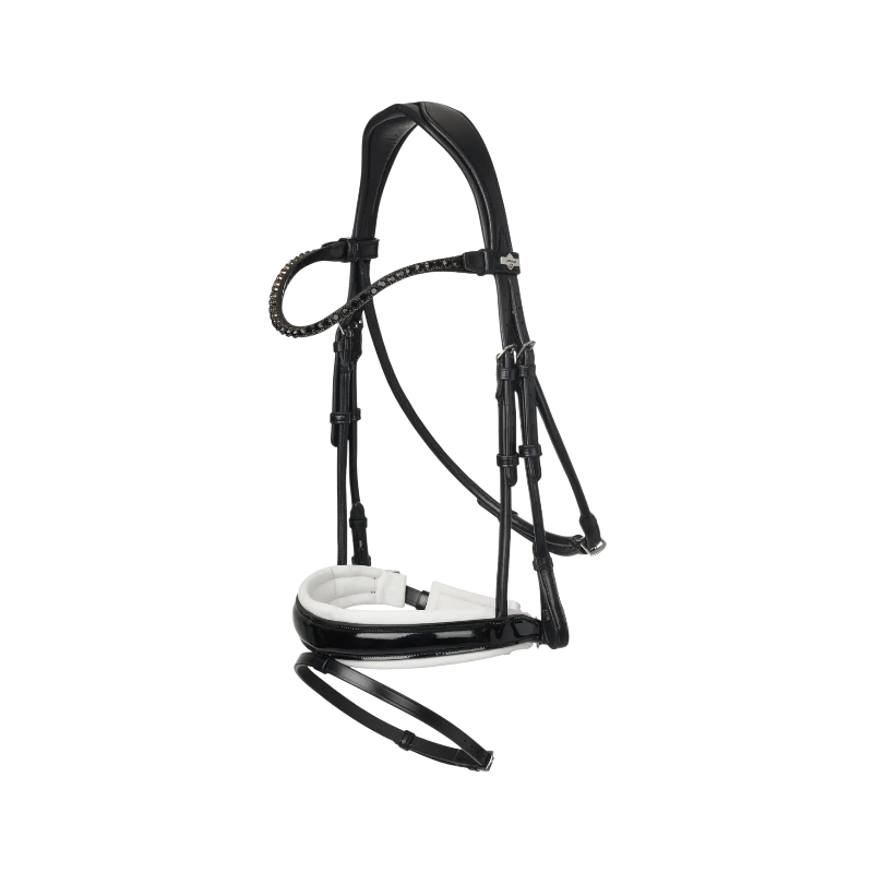 Lemieux - Bridon de dressage Kudos Patent noir/ blanc | - Ohlala