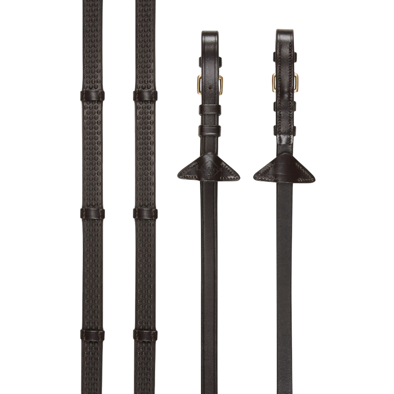 Lemieux - Rênes en caoutchouc avec arrêtoirs marron/ laiton | - Ohlala