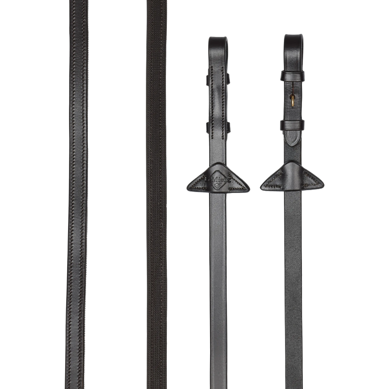 Lemieux - Rênes en caoutchouc doublé sur la moitié Rubber Half marron/ laiton | - Ohlala