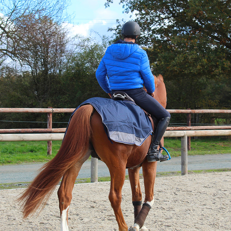 Equithème - Couvre-reins Tyrex 600D doublé micro-polaire marine/gris | - Ohlala
