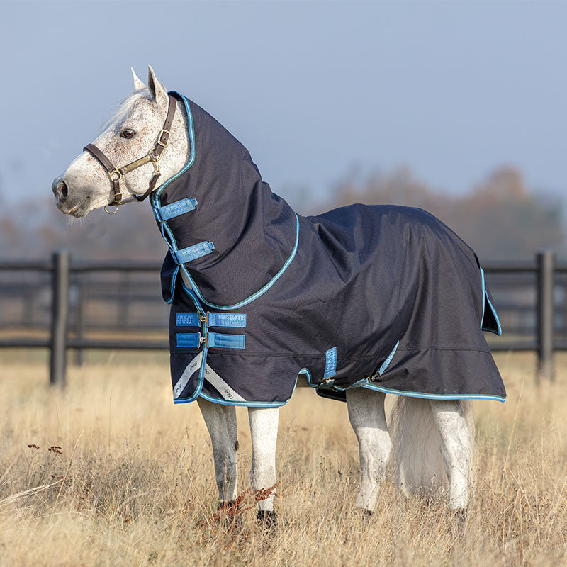 Horseware - Couverture d'extérieurs Amigo Bravo poney plus avec cou marine/ turquoise 250g | - Ohlala