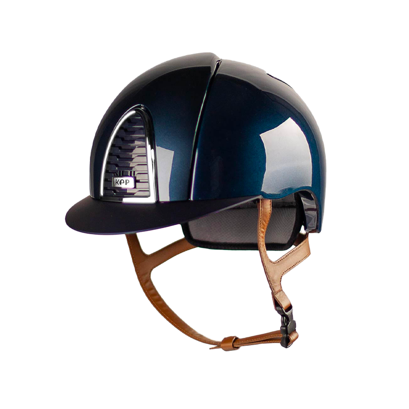 KEP - Casque d'équitation Cromo 2.0 Shine blue visière standard jugulaire beige | - Ohlala