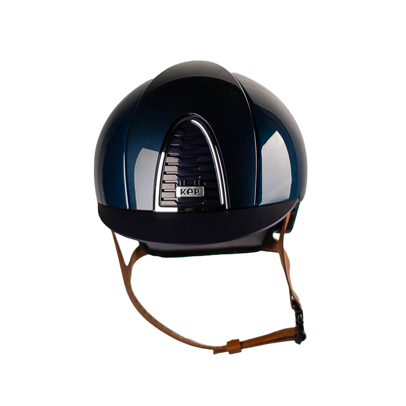 KEP - Casque d'équitation Cromo 2.0 Shine blue visière standard jugulaire beige | - Ohlala