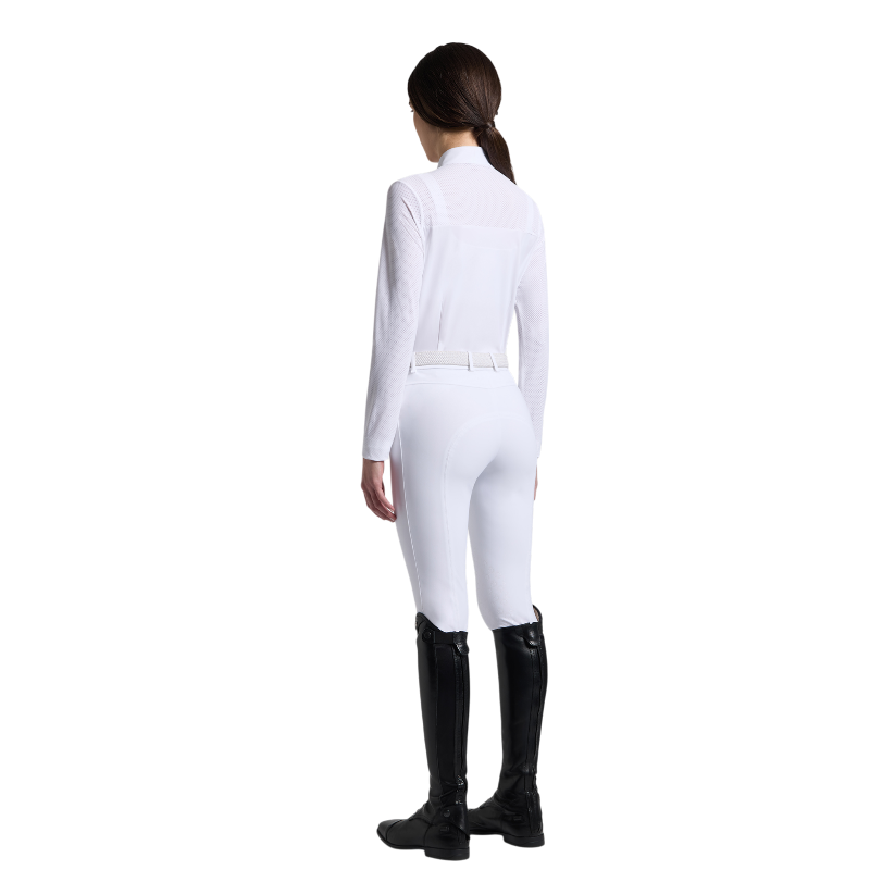 Cavalleria Toscana - Polo de concours manches longues femme Half-Zip Perforated Sleeves blanc | - Ohlala