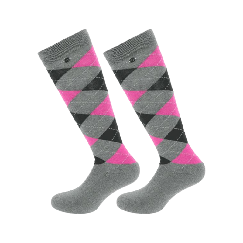 Equithème - Chaussette Argyle gris clair/rose fluo (x1)