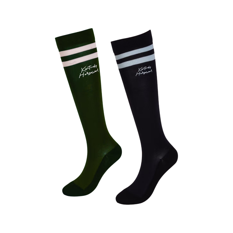 Kentucky Horsewear - Chaussettes d'équitation Stripes marine/ vert foncé x2 | - Ohlala