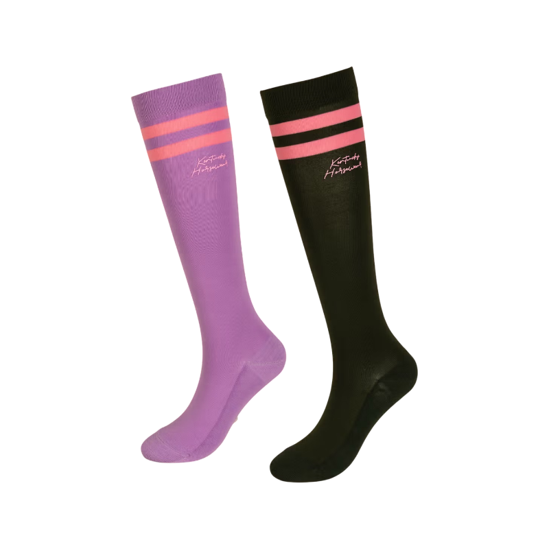 Kentucky Horsewear - Chaussettes d'équitation Stripes violet/ vert foncé x2