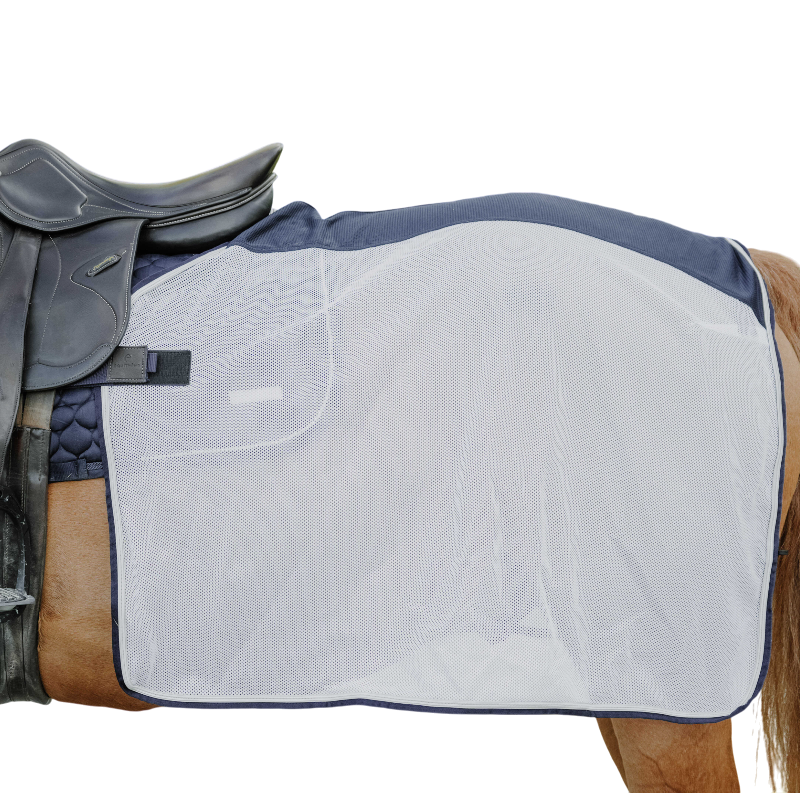 Equithème - Couvre-reins carré Flycool marine/ blanc | - Ohlala