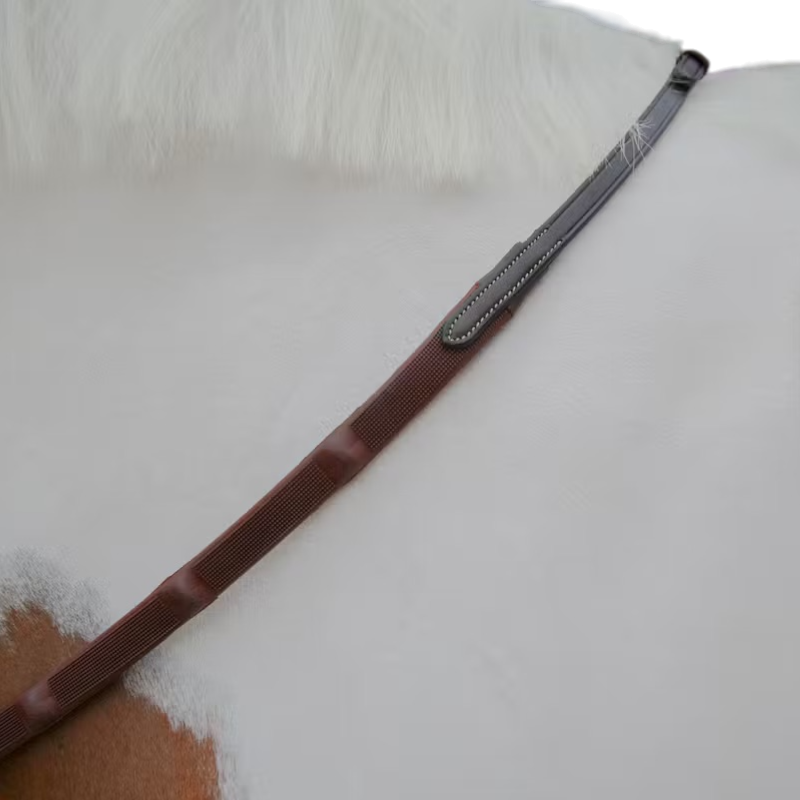 Dyon - Rênes caoutchouc 1/2 avec 7 arrêtoirs intégrés brun | - Ohlala