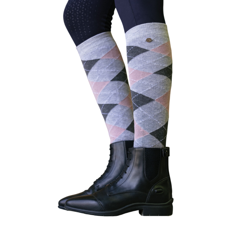 Equithème - Chaussettes d'équitation Argyle gris clair/ rose | - Ohlala