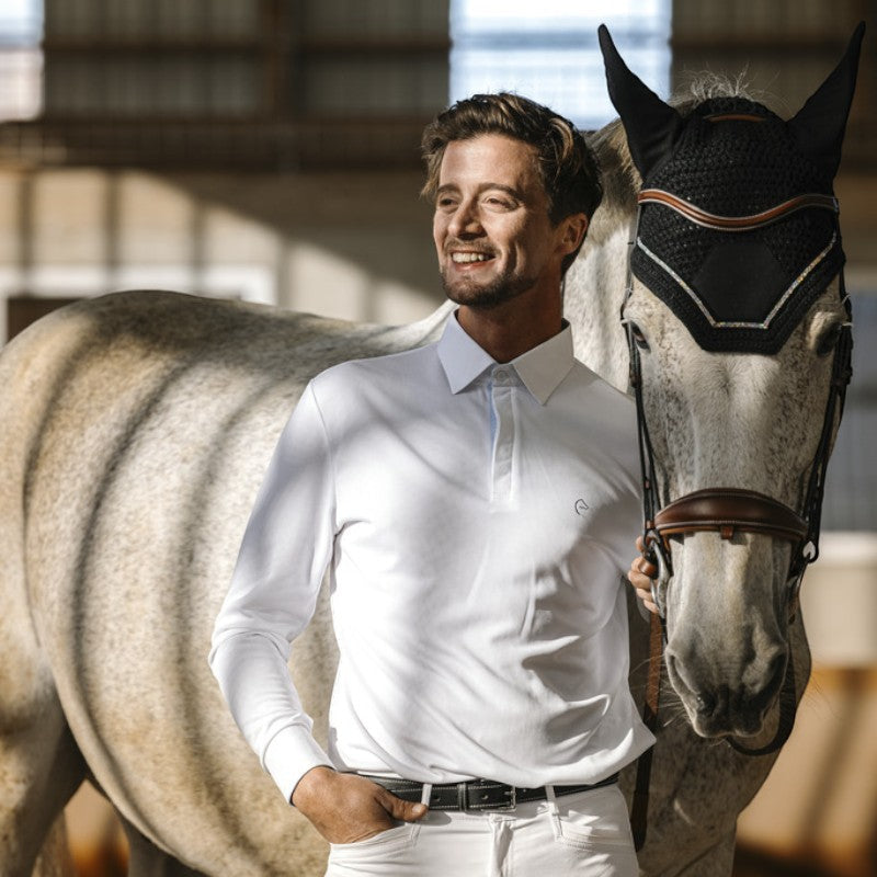 Equithème - Polo de concours manches longues mesh homme Dany blanc | - Ohlala
