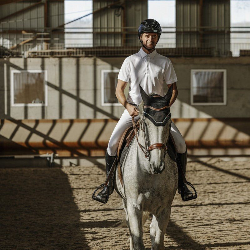 Equithème - Polo de concours manches courtes mesh homme Edy blanc | - Ohlala