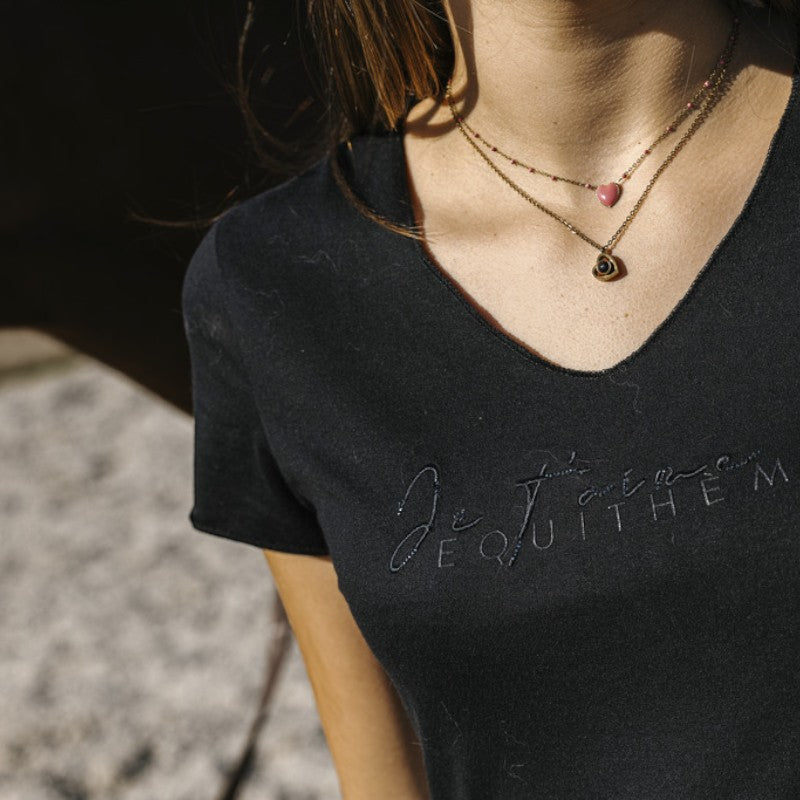 Equithème - T-shirt manches courtes femme Rehane édition "Je t'aime" noir | - Ohlala