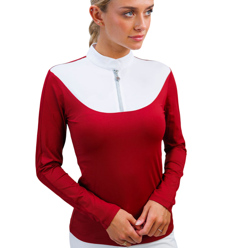 Harcour - Polo de concours manches longues femme Coquette rouge rubis