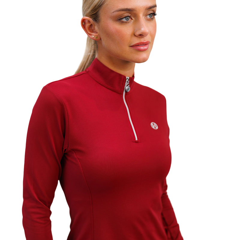 Harcour - Polo technique manches longues femme Pacific rouge rubis