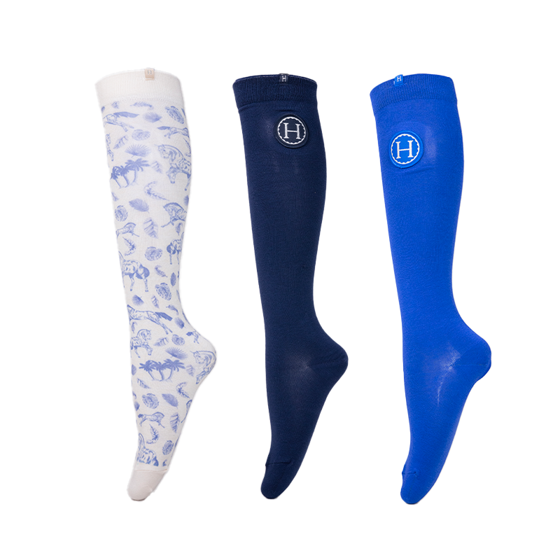 Harcour - Chaussettes d'équitation Sorel jouy/ bleu électrique/ marine (x3) | - Ohlala